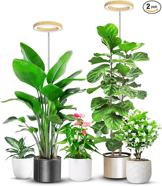 Grow Lights for Indoor Plants, Full Spectrum Plant Lights for Indoor Growing with 6/12/16H Timer, 3 Optional Spectrums, 5 Brightness, Height Adjustable 10"-65" Faux Wood Grain Growing Lamp