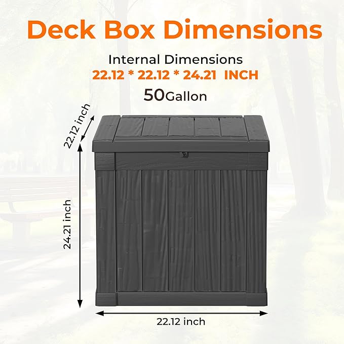 50 Gallon Outdoor Storage Box – Resin Deck Box with Lockable Lid, Waterproof Patio Furniture Storage for Tools, Garden & Yard Organization