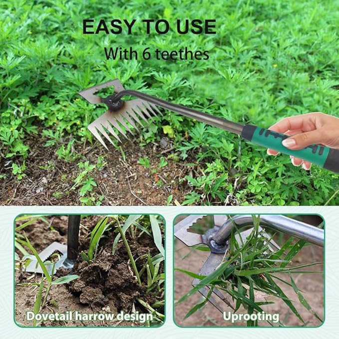 Weed Puller Tool Garden Hand Weeder Tools, 2025 Weeding Artifact Uprooting Weeding Tool, 17.2IN Weed Puller Removal Tool, 6 Teeth Manganese Steel Manual Weed Remover Pulling Tool for Lawn Garden