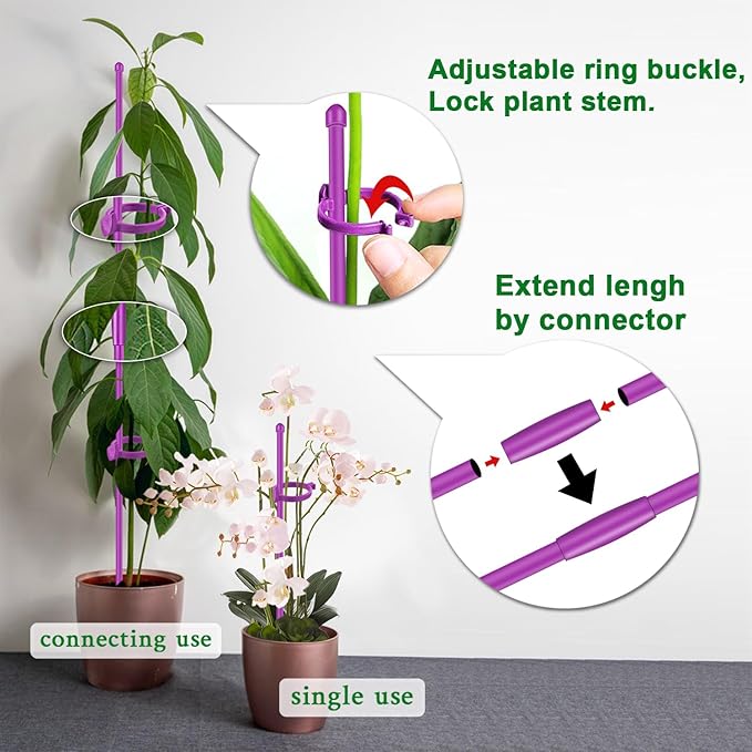 Plant Stakes 17inch &11inch,SupKing Adjustable Length Flower Support Stake 16Pcs Purple Orchid Stick with Clips for Indoor Outdoor Garden Potted Tomato Rose Amaryllis Vegetables Comes with 20 Ties
