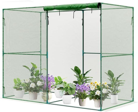 Aoodor 8 x 4 x 6 Ft Plant Protection Grow Tent Flat Roof Crop Cage with 2 Side Netting Zippered Door for Protect Plants, Herbs, Fruits, Green