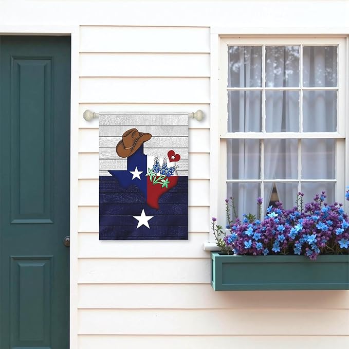 Texas Bluebonnet Garden Flag Cowboy Hat Texas State Yard Flag Americana Western House Banner Polyester Double Sided for Outdoor Wall Yard Patio Window Porch Welcome Banners Gift 28 x 40 Inch