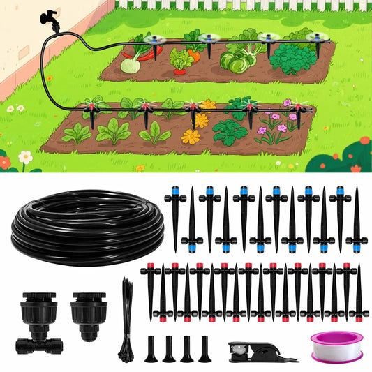 82FT Drip Irrigation System, 2025 Quick Connector Garden Irrigation System, Adjustable Nozzle, Garden Watering System with 1/4 '' Pipe, Garden, Vegetable, Greenhouse, Lawn Sprinkler