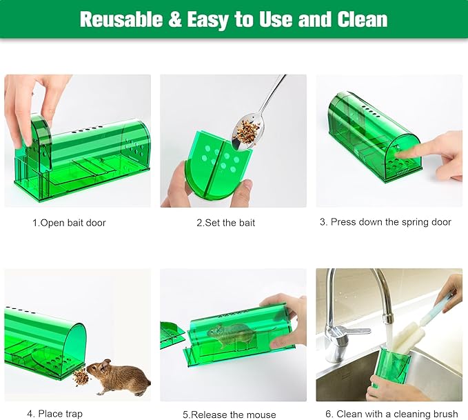 4 Pcs Humane Mouse Traps Indoor for Home, Live Mouse Trap, Reusable Mice Trap Catcher for House & Outdoors