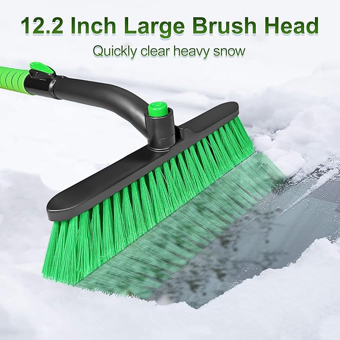 SEAAES 35 Inch Ice Scraper and Snow Brush for Car Windshield, Extendable Snow Scraper Brush with Foam Grip for Truck SUV Vehicle Window - Green