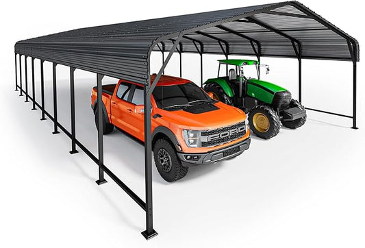 20x40 FT Metal Carport, Enhanced Base and Steel Roof for All-Weather Use, Outdoor Heavy Duty Garage Galvanized Car Shelter for Bass Boats, Full-Sized Pickup Trucks, and Tractors