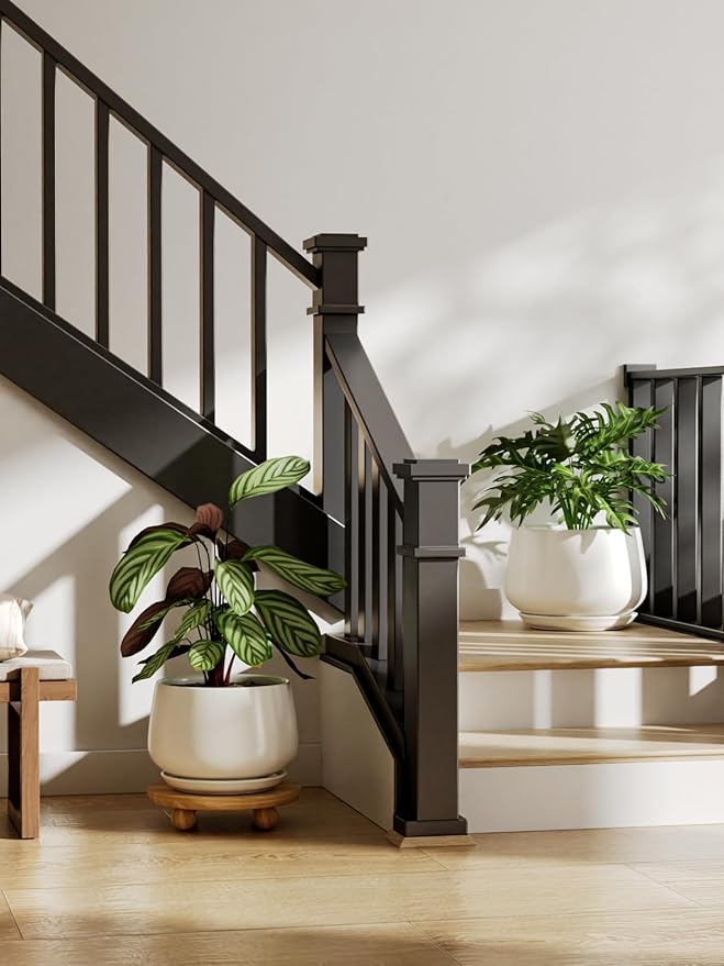 LE TAUCI Ceramic Planters, 12 Inch Pots for Plants, Plant Pots with Drainage Holes and Saucers, Durable and Modern, Planters for Indoor Plants, White