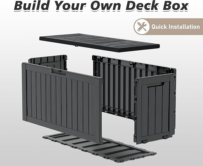 NUNU LAB 75 Gallon Outdoor Storage Box,Deck Box Resin Large Sturdy, Backyard Outside Storage Box Waterproof with Double Wall Panels,Package Delivery Box,Garden Outdoor Hose Storage Bin