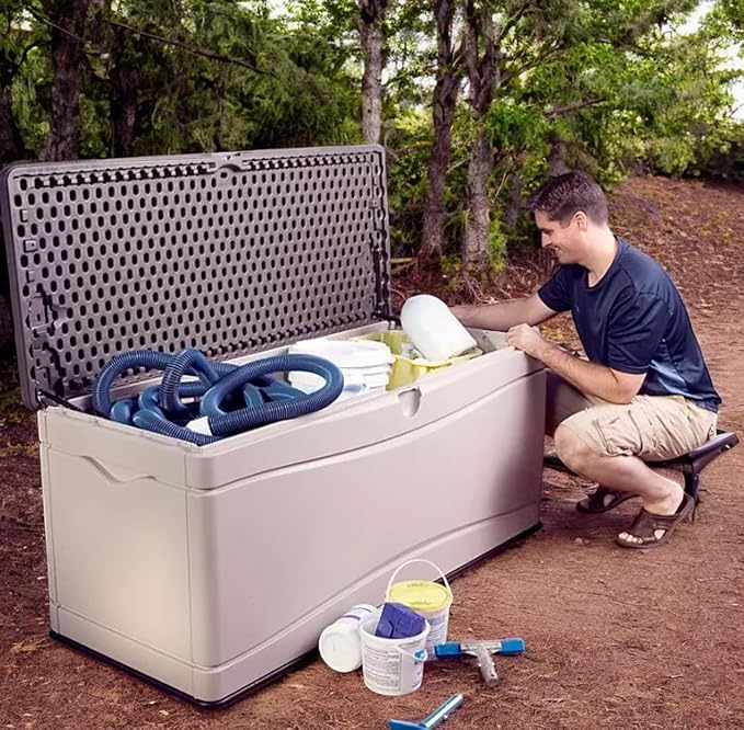 Heavy-Duty Outdoor Storage Deck Box, 130 Gallon Capacity, Weather-Resistant (Desert Sand/Brown)
