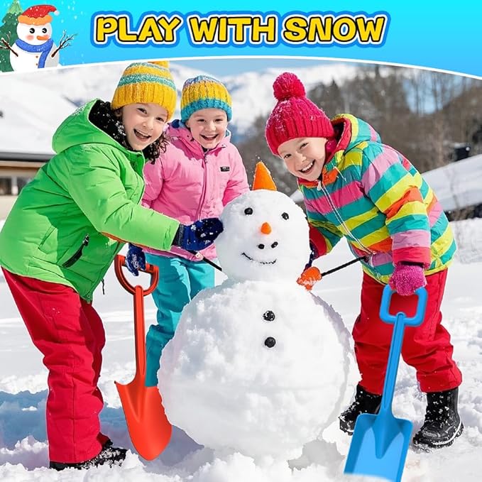 Jumbo Beach Shovels Rake Spade Toys Set for Kids, 16" Long Handle ABS Plastic Sand Scoop, 3 Pack Planting Summer Winter Travel Gift for Mud Sand Snow Digging, Backyard Gardening Tool Accessories