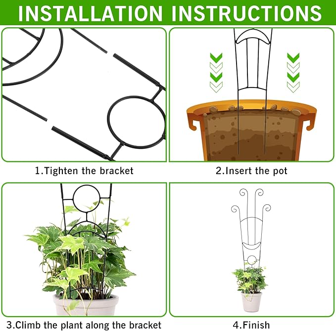 4 Pack Plant Supports, 32 in Taller Plant Trellis for Climbing Plants Indoor, Sturdy Houseplant Trellis for Potted Plants with Ties, Vine Plant Support for Monstera Pothos Ivy, Plant Decor