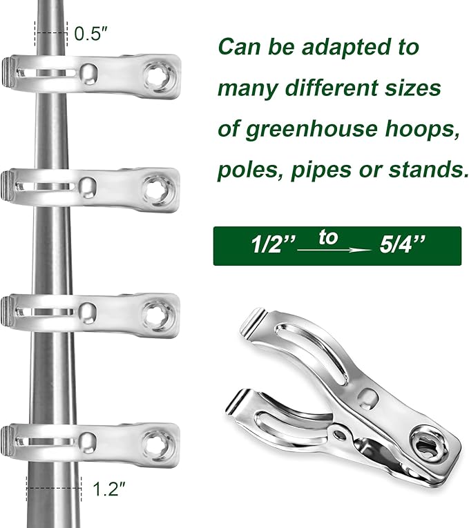 20 Pcs 2.3inch Pvc Clamps, Gardening Clips for Netting, Greenhouse Clamps Made of Stainless Steel, Have a Strong Grip of Greenhouse Clips, For 1/2'', 3/4'', 1'' Garden Hoops