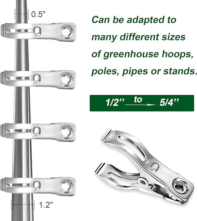 60 Pcs Row Cover Clips, Garden Clamps for Netting, Greenhouse Clamps Made of Stainless Steel, Have a Strong Grip of Greenhouse Clips, For 1/2'', 3/4'', 1'' Garden Hoops or Pvc