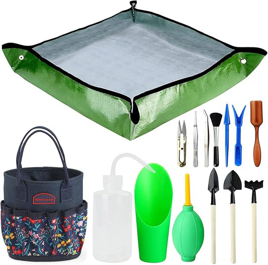 13 Pieces Succulent Tools Kit with Organizer Bag,Gardening Tool Set with Tote,Mini Succulent Garden Tool Kit Succulent Bonsai Planter Set Indoor Gardening,Miniature Indoor Fairy Planting Care