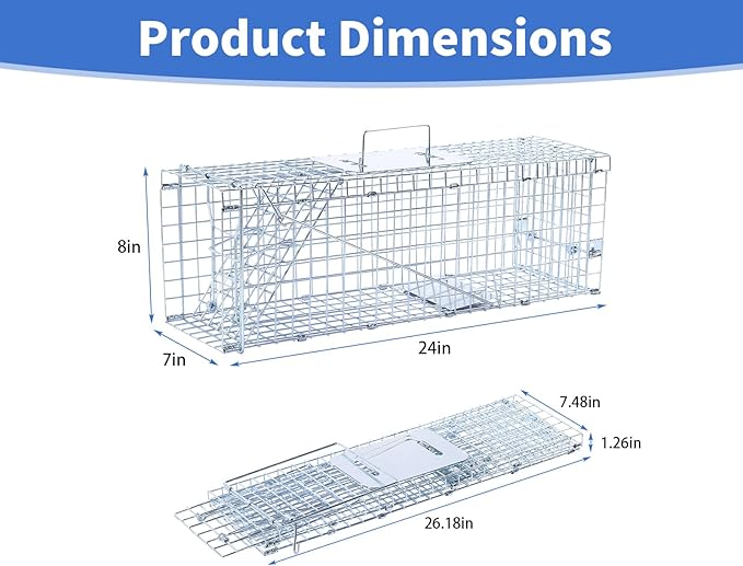 24” Humane Animal Trap Live Animal Trap Cage for Squirrels Small Stray Cats Rabbits Groundhogs Moles Gophers and Chipmunks up to 5.5 lbs Galvanized Rustproof Live Animal Cage Trap