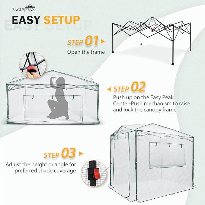 EAGLE PEAK Instant Pop-up Greenhouse, Indoor Outdoor Plant Gardening Green House, Roll-Up Zipper Doors and Side Windows, Walk in 8x6 ft, White/Clear