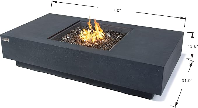 Elementi+ | Colorado Gas Fire Pit Cast Concrete 56" Rectangular Fire Table, Outdoor Fire Pit Electronic Ignition | Canvas Cover, Fire Glass and Burner Lid Included | Sunlight Yellow | Natural Gas