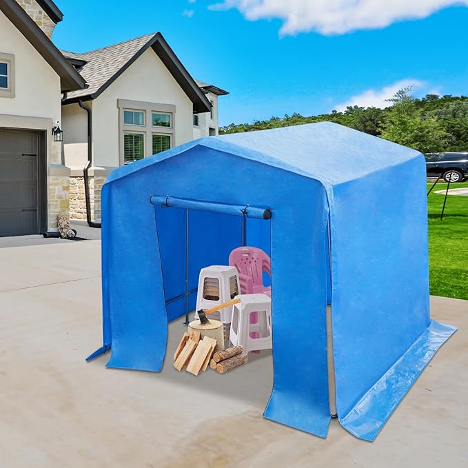 6x10x6 FT Outdoor Storage Shelter Carport, Portable Storage Tent with Roll-up Door, Waterproof Outdoor Carport for Bike, Lawn Mower, ATV Storage (Blue)