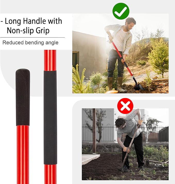 Heavy Duty Gardening Shovel, 56 Inch Round Blade with Fiberglass Handle (Red)