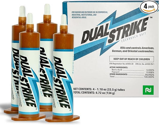 Nisus Dual Strike Cockroach Bait Gel, Kills Roaches Fast with Boric Acid and Fipronil, Long-Lasting Indoor and Outdoor Pest Control Use, 4 Pack