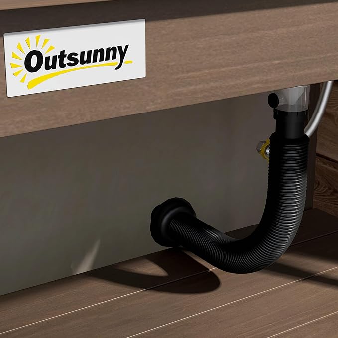 Outsunny Outdoor Wooden Potting Bench Table with Sink and Water Tap, Garden Workstation with Storage Cabinet, Storage Shelves for Backyard, Patio, Balcony, Dark Brown