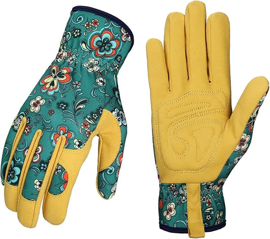 Bamllum Leather Gardening Gloves for Women - Working Gloves for Weeding, Digging, Planting, Raking and Pruning