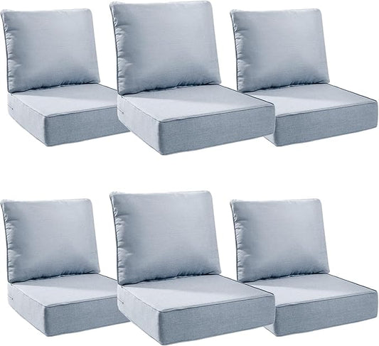 Luxury 6" Outdoor Cushions for Patio Furniture, 24x24x6 Thick Seat Cushion Set of 6, Fade Resistant Couch Chair Replacement Cushions High Density Wicker Chair Cushion w/Removable Cover Baby Blue