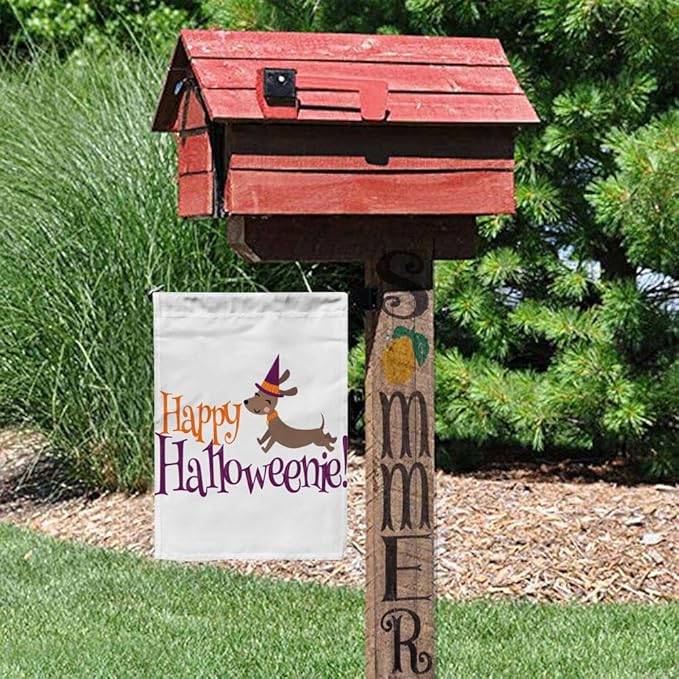 Happy Halloween Dachshund Outdoor Welcome Garden Flag Home Yard Decorative 12X18 Inches Double Sided Seasonal Garden Flags