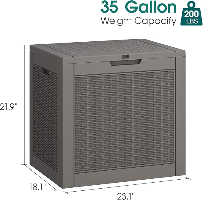 35 Gallon Outdoor Storage Box Set of 2, Waterproof Resin Deck Box with Lockable, Patio Furniture Storage Bin for Package Delivery, Patio Cushions, Garden Tools, Pool Accessories, Grey