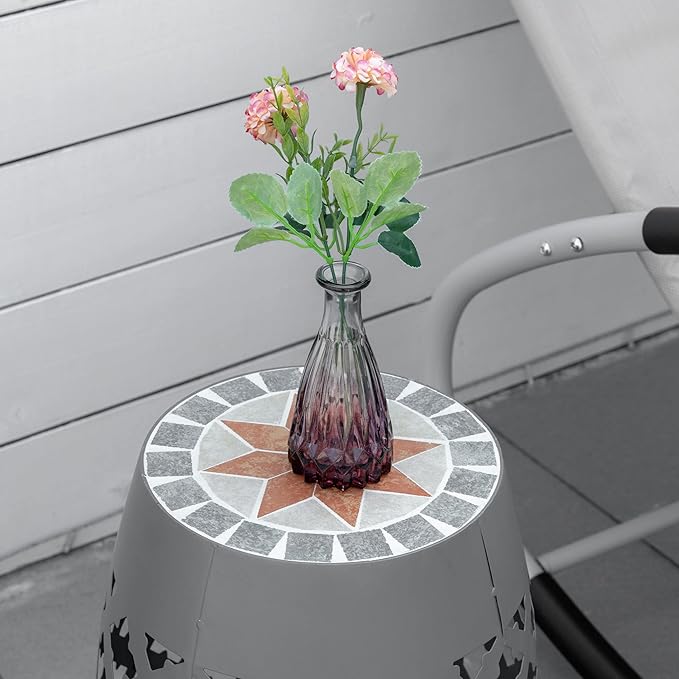 Outsunny 12" Patio Round Side Table, Outdoor Footstool, Garden Mosaic Accent Side Table, Plant Stand, Gray