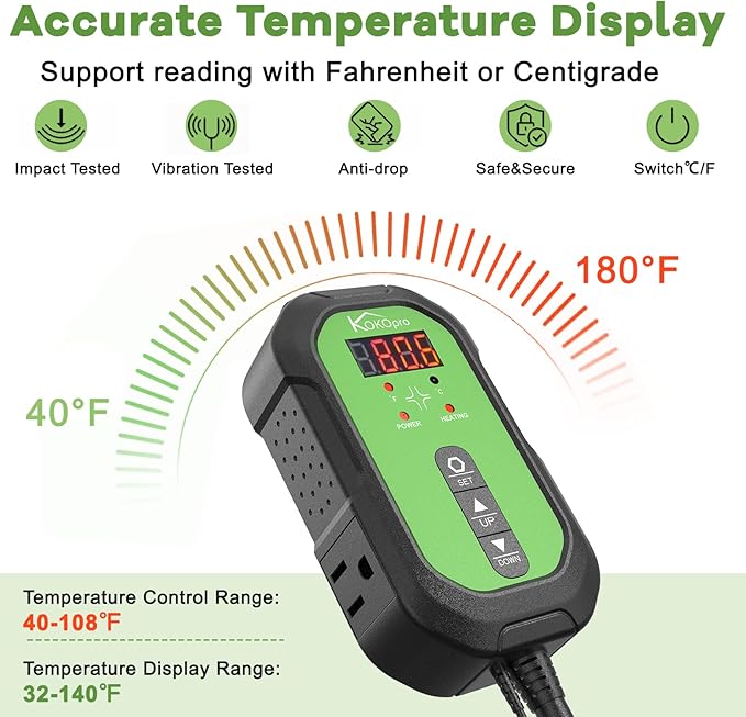 10"x 20" Seedling Heat Mat and Digital Thermostat Combo Set - KOKOPRO Warm Hydroponic Heating Pad for Seed Germination Indoor Gardening Greenhouse for Reptiles Seedlings Incubation Fermentation