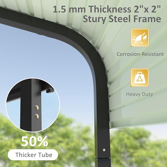 MUPATER 10 x 15 FT Heavy Duty Metal Carport, Outdoor Garage Car Shelter Shade with Heavier Metal Frame, Metal Roof and Bolts for Car, and Boats, Grey