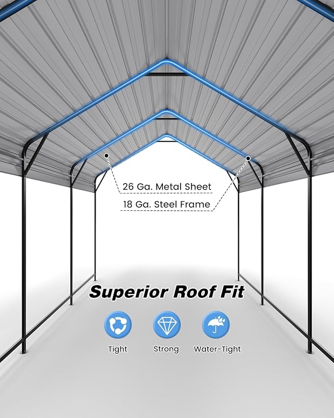 10'x15'x10' Heavy Duty Metal Carport, Steel Carports Canopy with Galvanized Steel Frame and Roof, Metal Carport Shelter for Boats, SUVs and Trucks