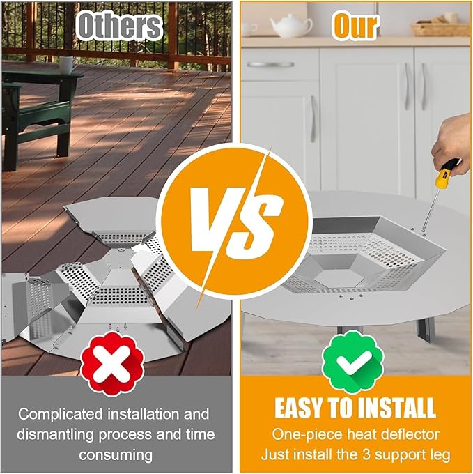 One-Piece 19.5" Heat Deflector Replacement for Solo Bonfire 19.5" Stove Fire Pit,Stainless Steel Heat Diffuser Accessories with 3 Support Leg for Most 19.5inches Outdoor Indoor Backyard Fire Pit