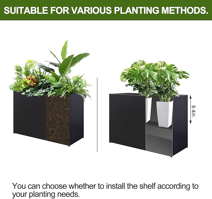 4 Pack Planter Box Rectangular Block - 24×16×12IN Galvanized Steel Long Planter Easy Installation Modern Outdoor Tall Planters All-Weather Use with Drainage Holes for Patio/Porch(Black)