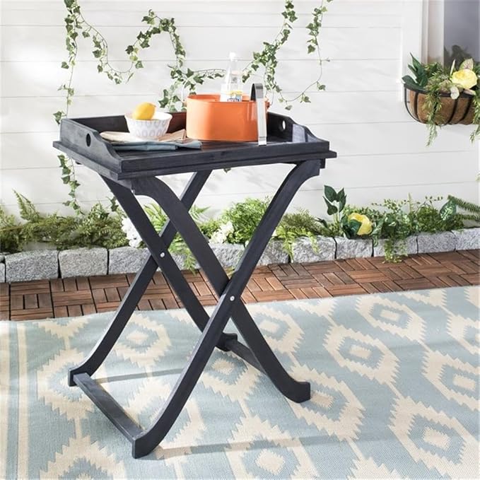 SAFAVIEH PAT6716K Outdoor Collection Covina Dark Slate Grey Tray Table