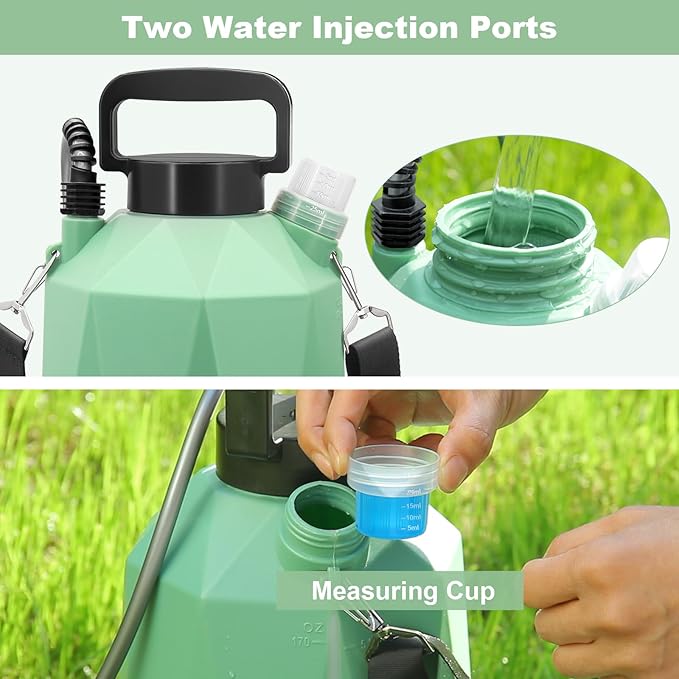 Battery Powered Sprayer 1.35Gallon/5L, 2025 Upgraded Electric Sprayer in Lawn and Garden with 3 Adjustable Force, Battery Indicator, Rechargeable Handle, Telescopic Wand,3 Mist Nozzles,Shoulder Strap