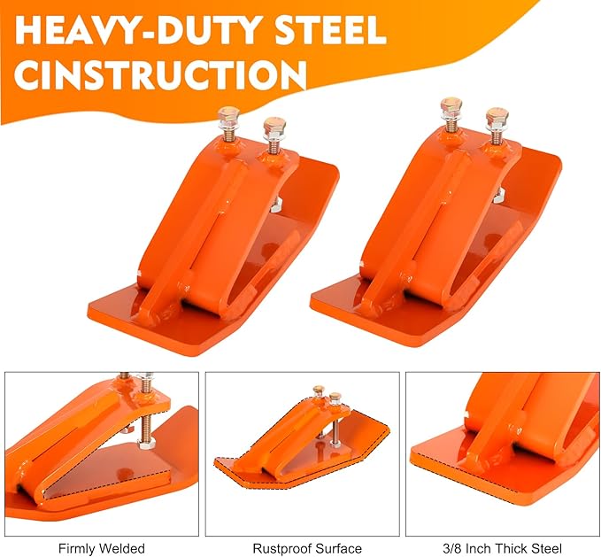 Tractor Bucket Protector, EBESTTECH 2 PCS Bucket Edge Anti-Skid Device Ski Edge Protector Double Hexagon Lock Nuts and Bolts,for Snow Leaves Removal Spreading Gravel,Orange