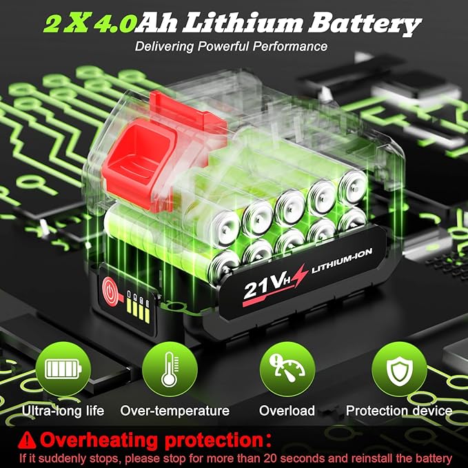 Leaf Blower Cordless with Battery, Turbo Jet Blower, 55000RPM Handheld Leaf Blower 2 X 4.0Ah Batteries for Lawn Care, Patio, Blowing Leaves, Snow Blowing (Green-001)