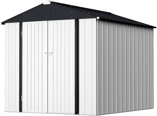 GUNJI 6 x 4 FT Shed Outdoor Storage Shed Metal Garden Shed with Lockable Door Outside Waterproof Tool Shed for Backyard, Patio, Lawn (White)
