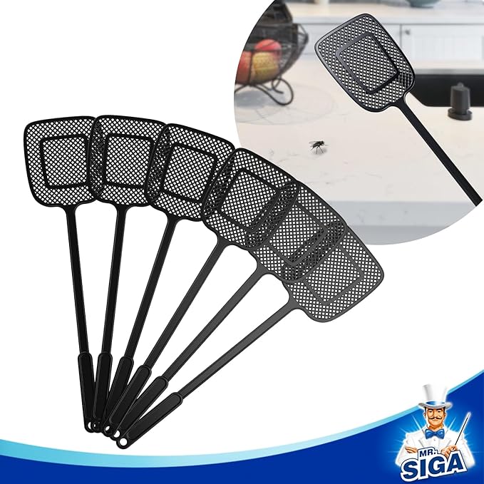 MR.SIGA Heavy Duty Long Handle Fly Swatter, Black, 6 Pack