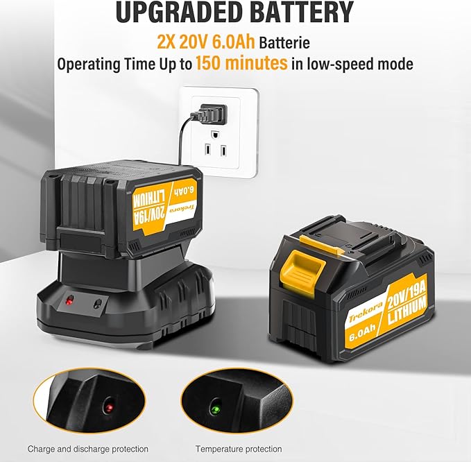 Cordless Leaf Blower with Battery and Charger，540 CFM/170 MPH,Battery Powered with 2 x 6.0Ah Batteries,6-Speed & Turbo Mode,Lightweight for Lawn Care,Patio,Leaves,Dust,and Snow Removal,Yellow