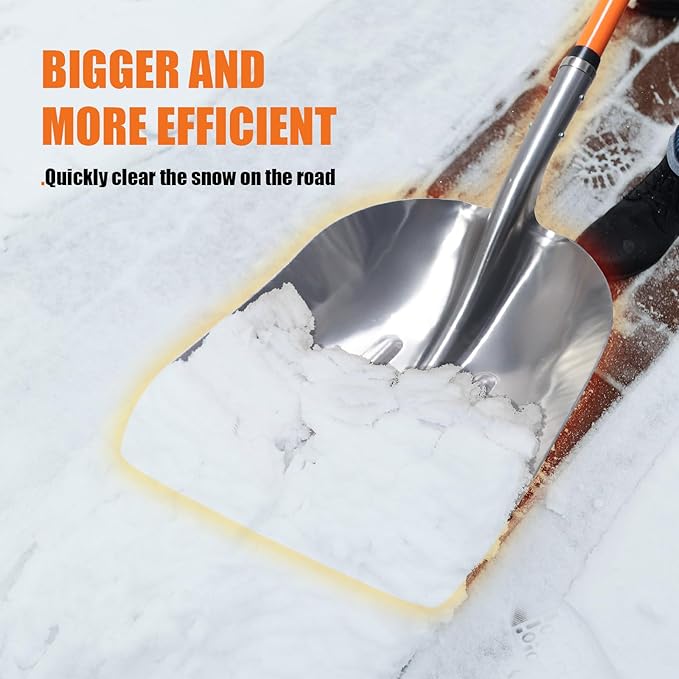 Snow Shovel,Metal Snow Shovel for Driveway,Scoop Shovel Heavy Duty with D Handel,Transfer Shovel for Gardening,Farms,and Barns,45 inches,Orange