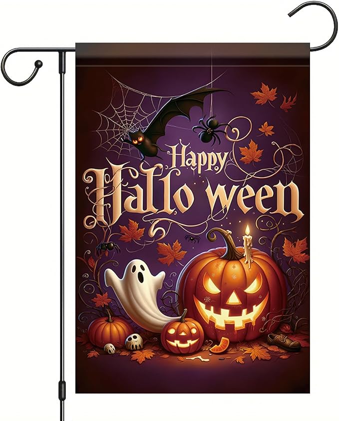 Halloween Garden Flag Happy Halloween Pumpkin Ghost Flag Double Sided Outdoor Yard Banner Fall Seasonal Decoration for Garden Lawn Patio Party Autumn Outdoor Yard Decor 12x18 Inch