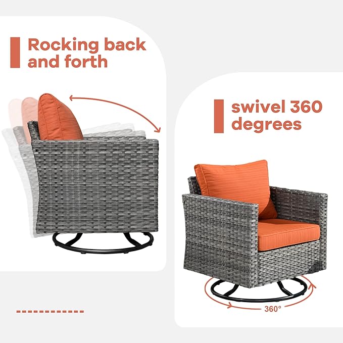 HOOOWOOO 8 Piece Patio Sectional Furniture Set with Swivel Rocking Chairs,Modern Wicker Outdoor Conversation Sofa Sets,Weather Resistant Modular L Shaped Outside Couch Set(Orange Red)