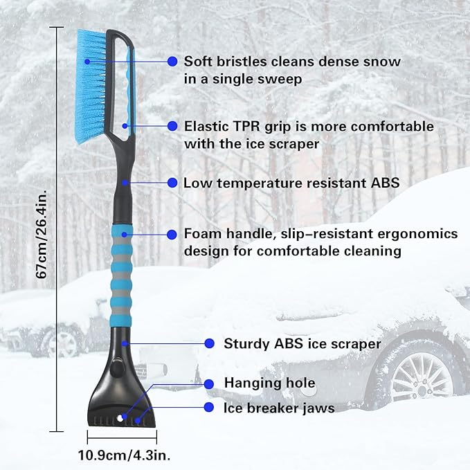 Snow Brush and Ice Scraper for Car Windshield,26.4" Window Scraper Deicer for Car SUV and Truck,Ice Scrapers and Brushes 2 in 1,Winter Car Automotive Exterior Accessories(2Pack Blue)