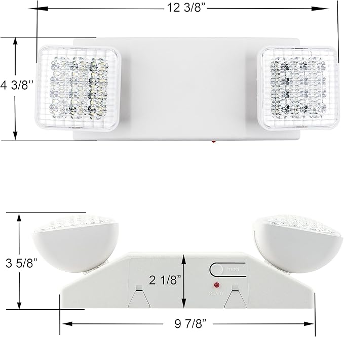 LIT-PaTH LED Emergency Lighting Fixtures with 2 LED Heads and Back Up Batteries- US Standard Exit Light, UL 924 and CEC Qualified, 120/277 Voltage, 12-Pack
