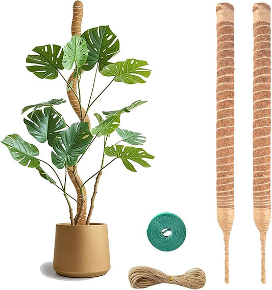 2 Pack Bendable Moss Pole 28 Inch, Monstera Plant Support Stake,Coco Coir Pole Sticks for Indoor Plants,Climbing Potted Plants，Pothos, Philodendron with Plants Ties