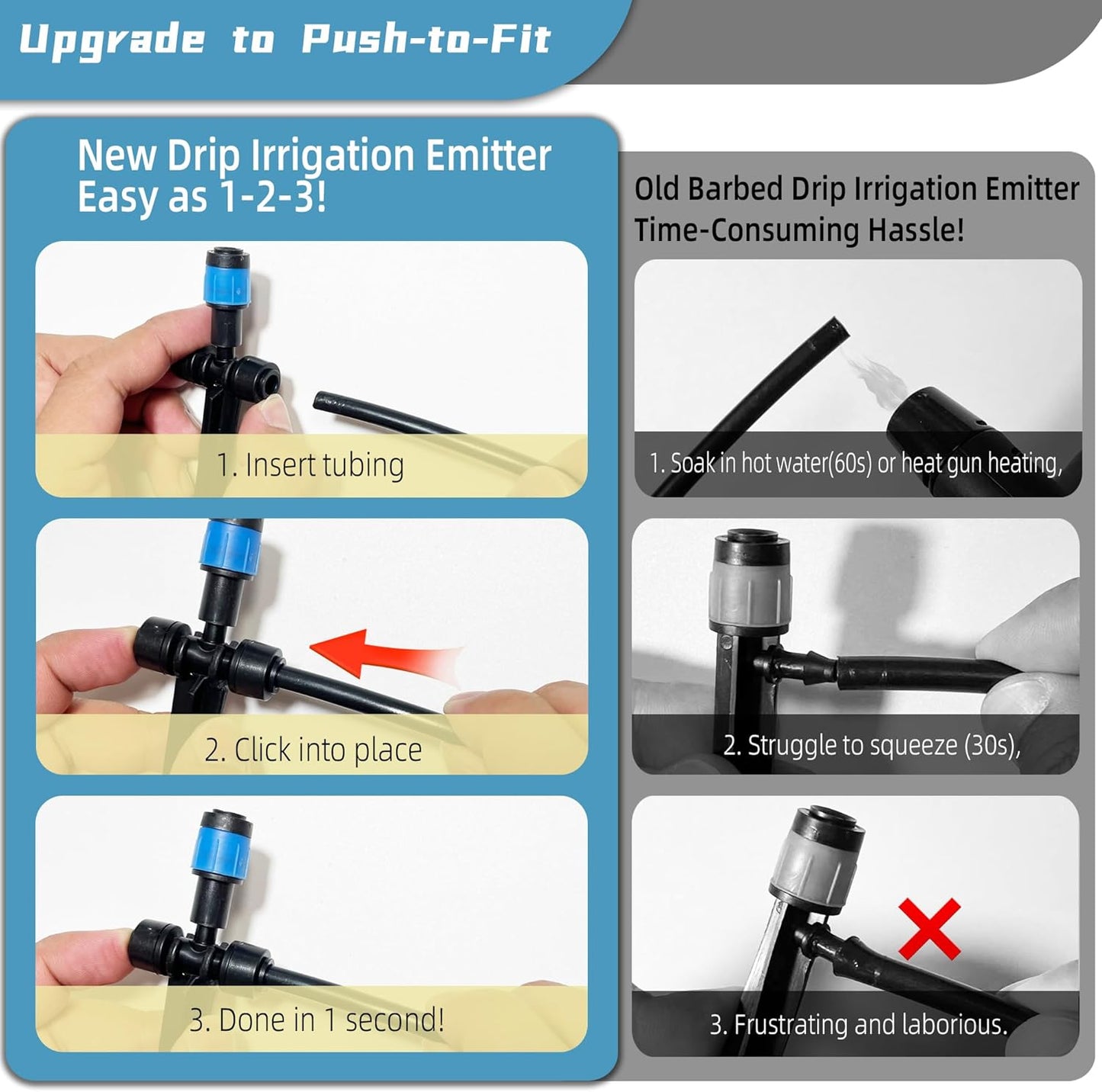 40PCS Push-to-Connect Drip Irrigation Emitters for 1/4 inch Irrigation Tubing, Two-Way Connection Adjustable Vortex Drip Emitters with Stake, Irrigation Dripper Sprinklers for Drip Irrigation System