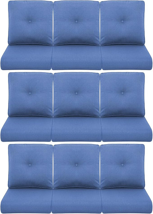 9-Piece Outdoor Patio Cushion Set - Fade & Water Resistant with Removable Olefin Cover, 22x24x4 Inch Memory Foam Cushions for Wicker Sectional Sofa – Blue/Buckle